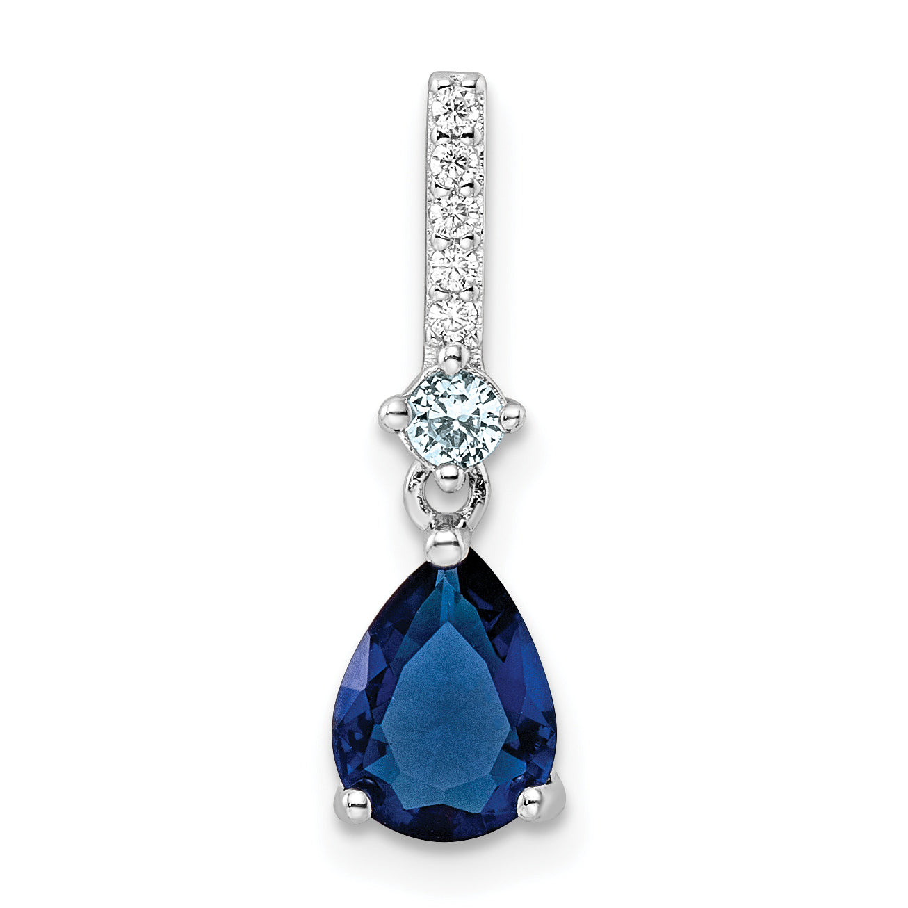 Sterling Silver Rhodium-plated CZ and Blue Glass Pendant Main image
