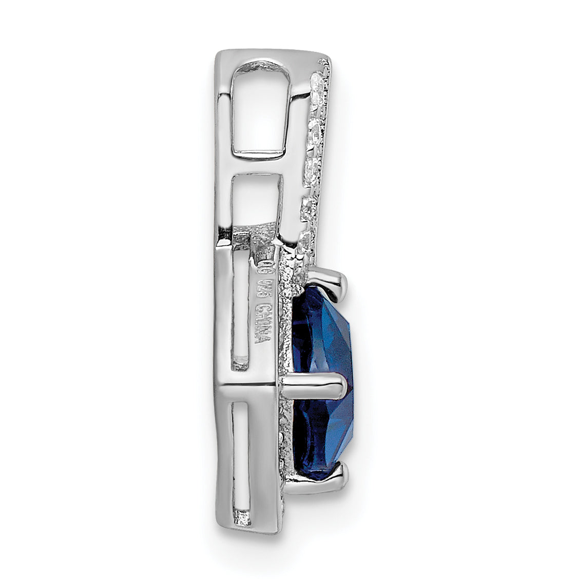 Sterling Silver Rhodium-plated CZ and Blue Glass Pendant Secondary image
