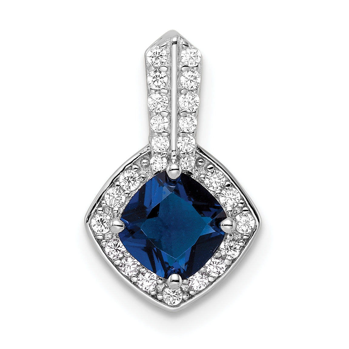 Sterling Silver Rhodium-plated CZ and Blue Glass Pendant Main image