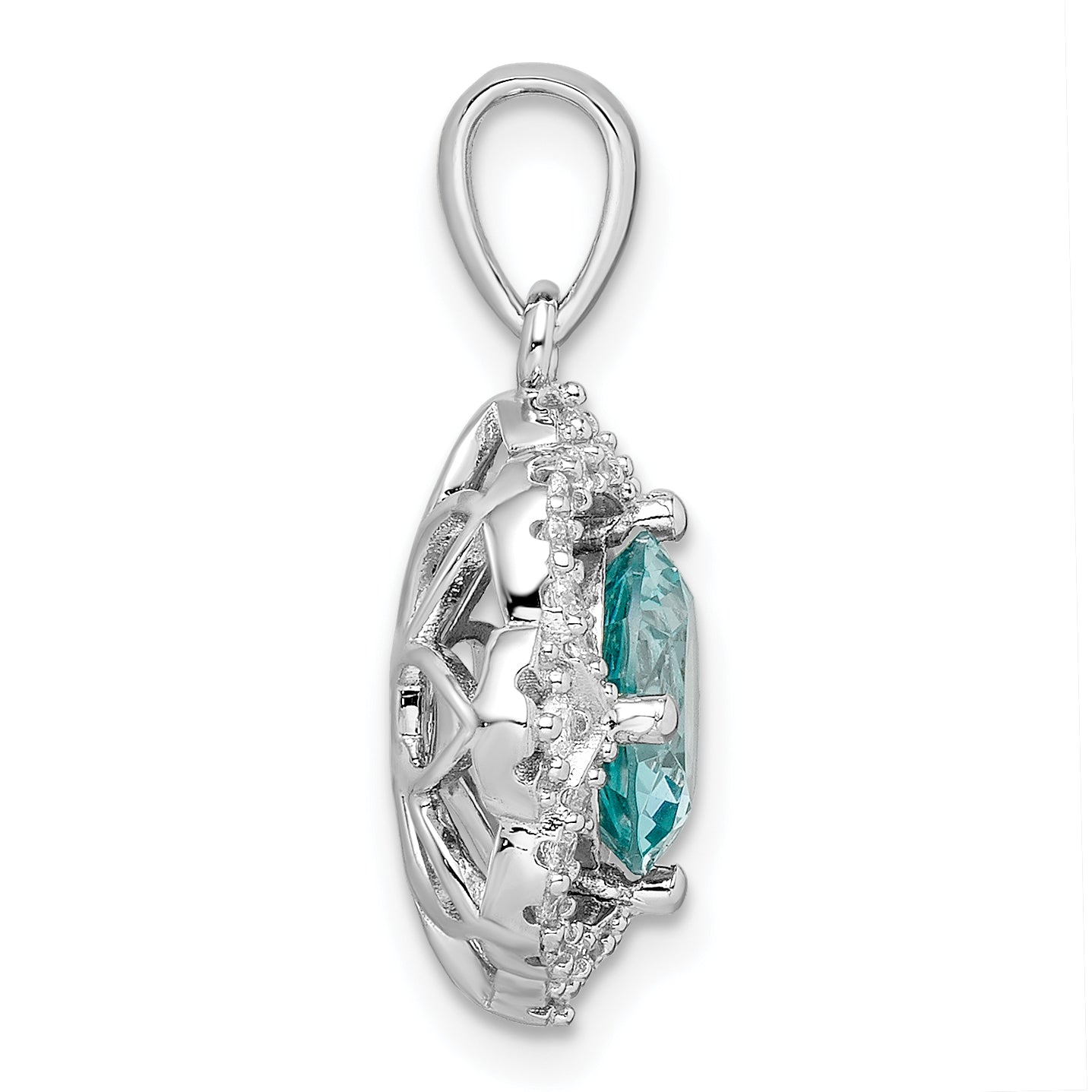 Sterling Silver Rhodium plated Aqua & White CZ Pendant Secondary image