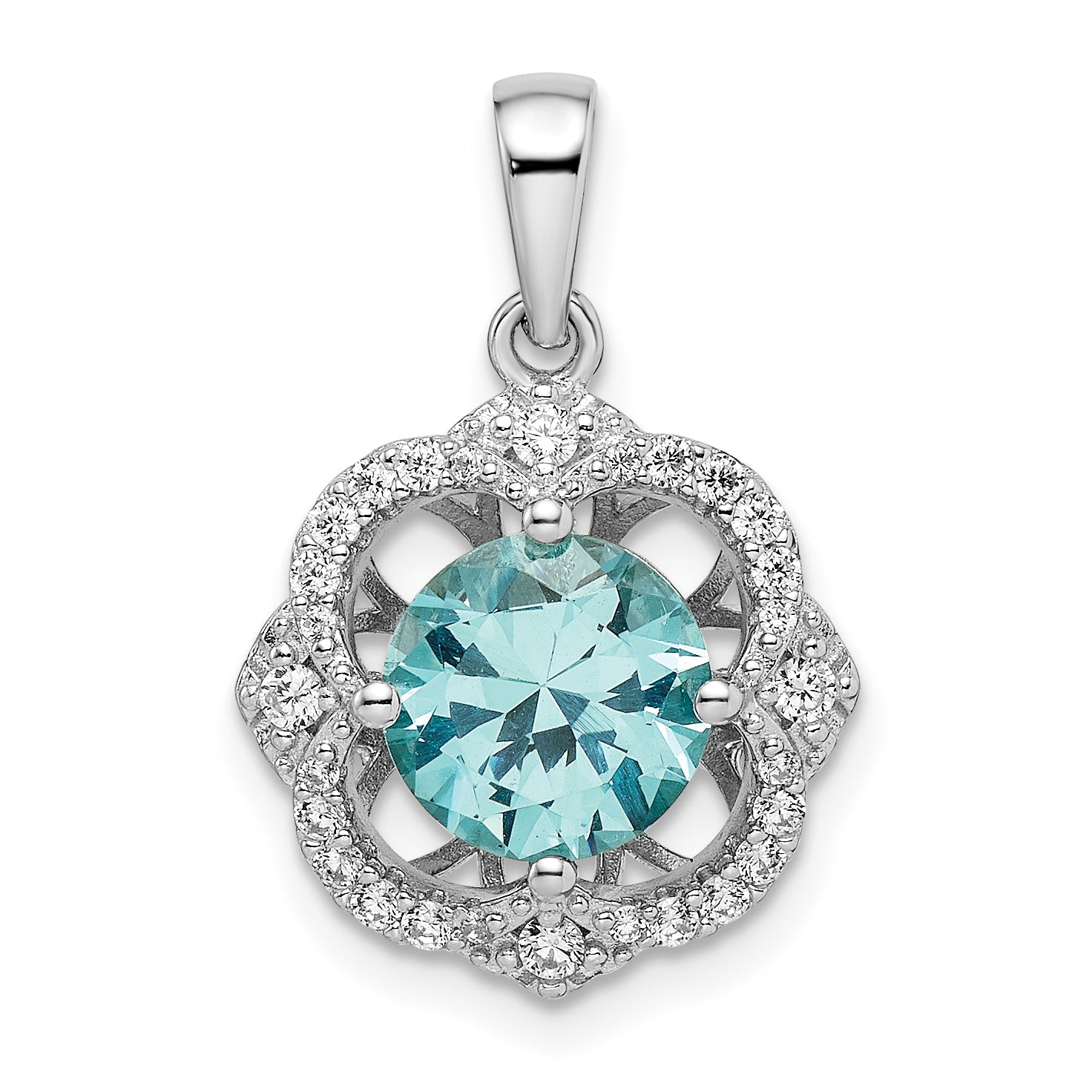 Sterling Silver Rhodium plated Aqua & White CZ Pendant Main image