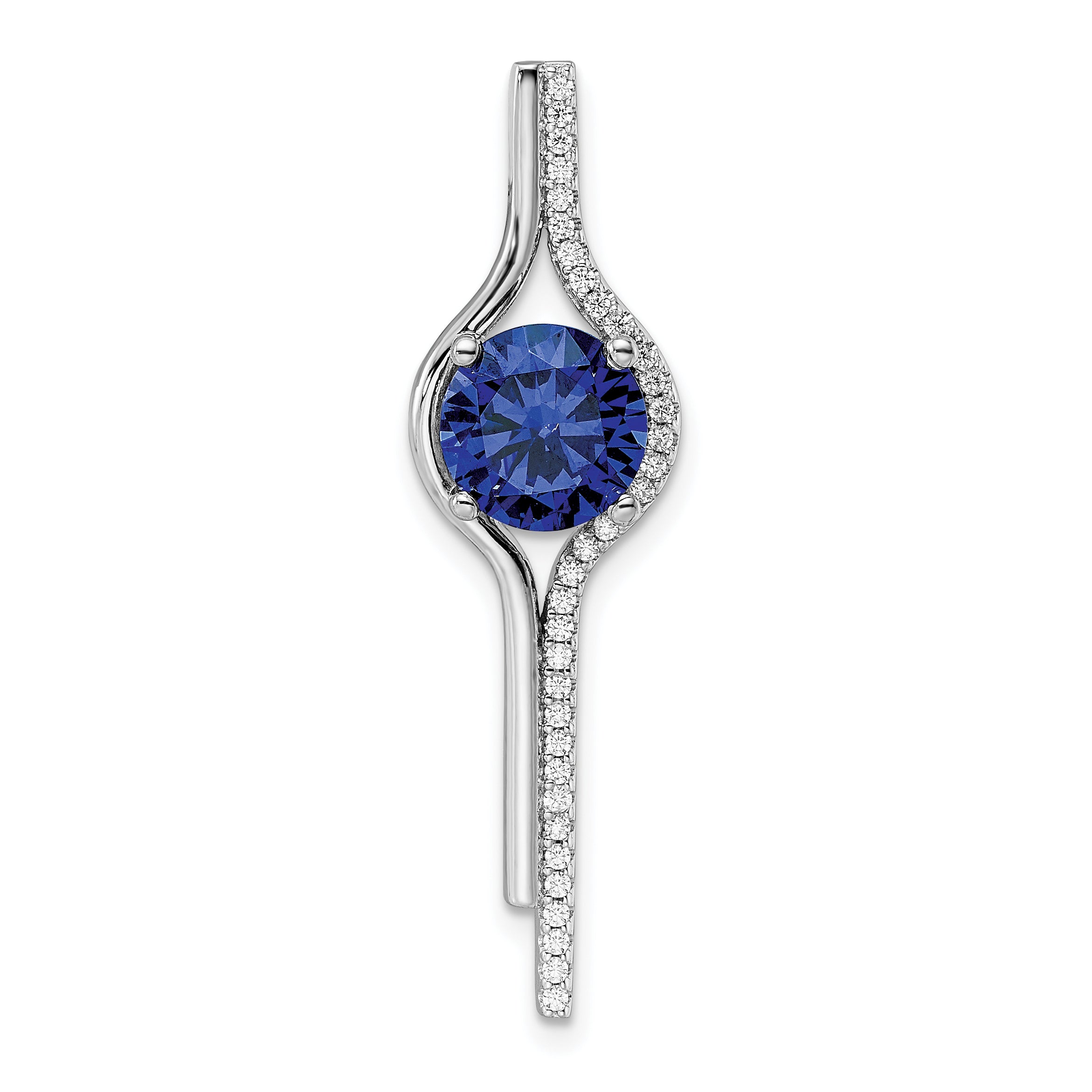 Sterling Silver Rhodium plated Blue & White CZ Slide Pendant Main image