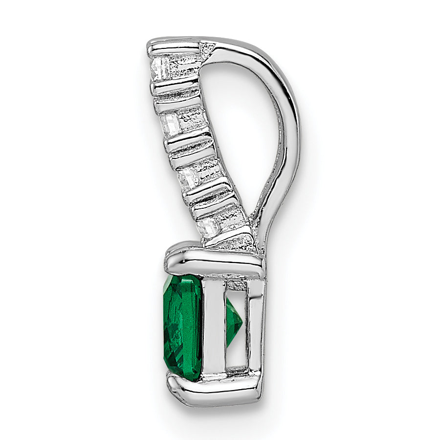 Sterling Silver Polished Rhodium-plated Green & Clear CZ Square Pendant Secondary image