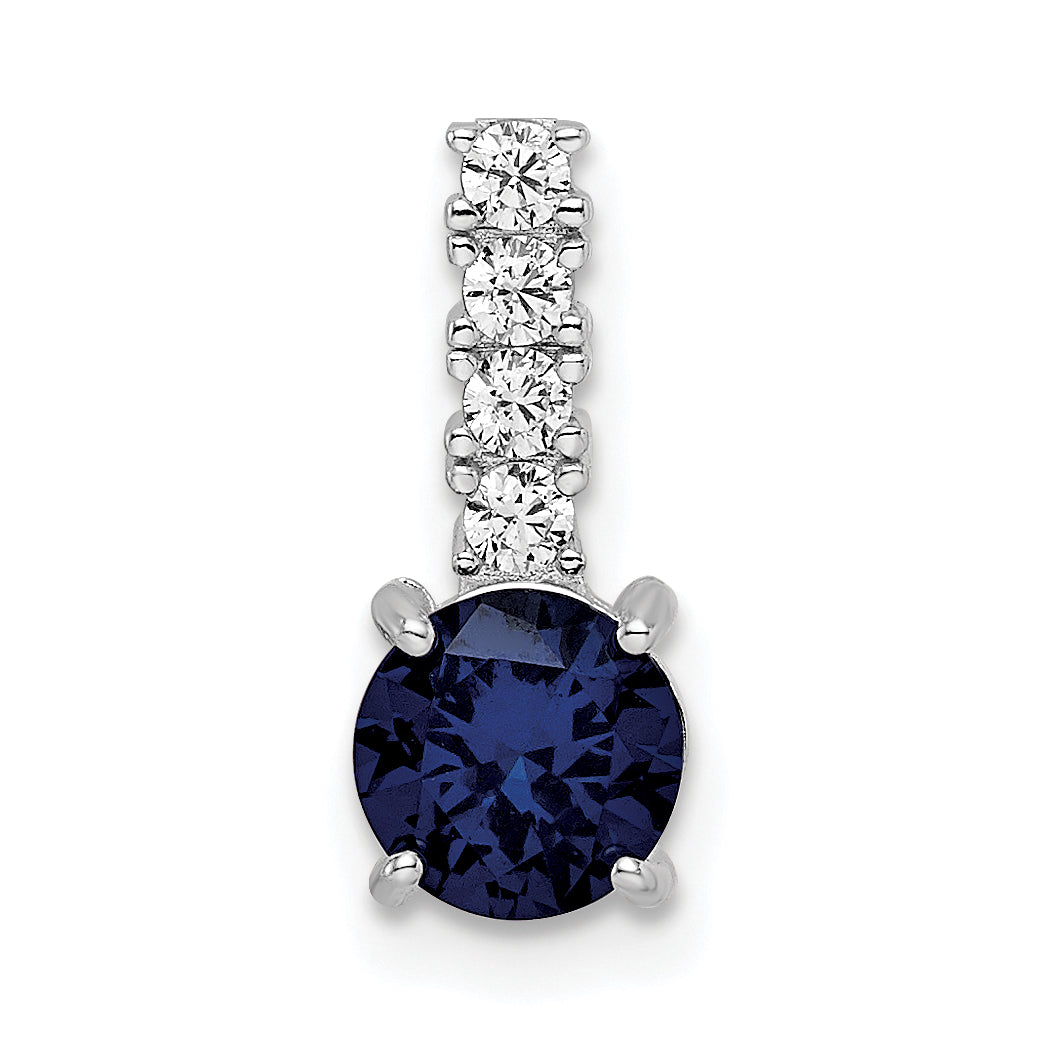 Sterling Silver Polished Rhodium-plated Cr. Blue Spinel and CZ Pendant Main image