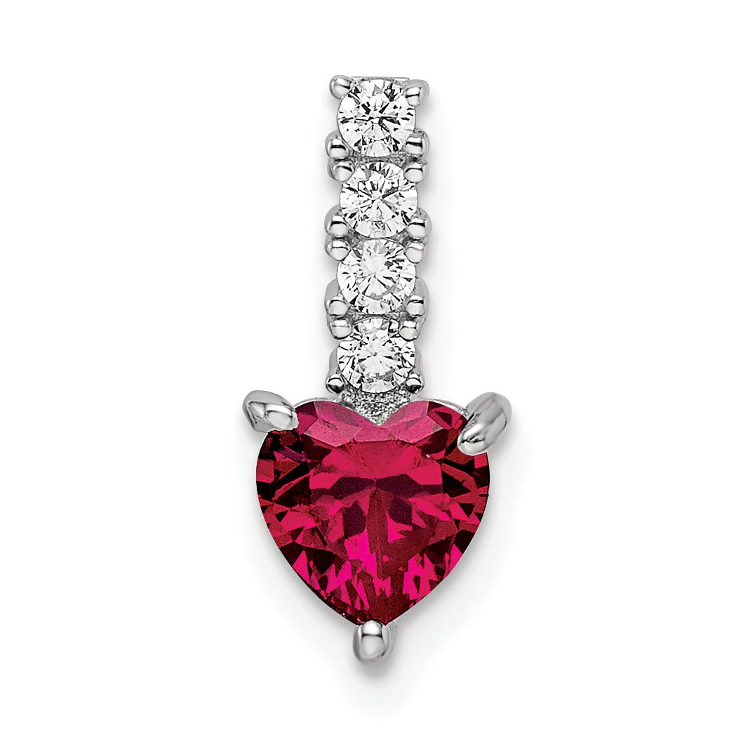 Sterling Silver Polished Rhodium-plated Created Ruby and CZ Heart Pendant Main image