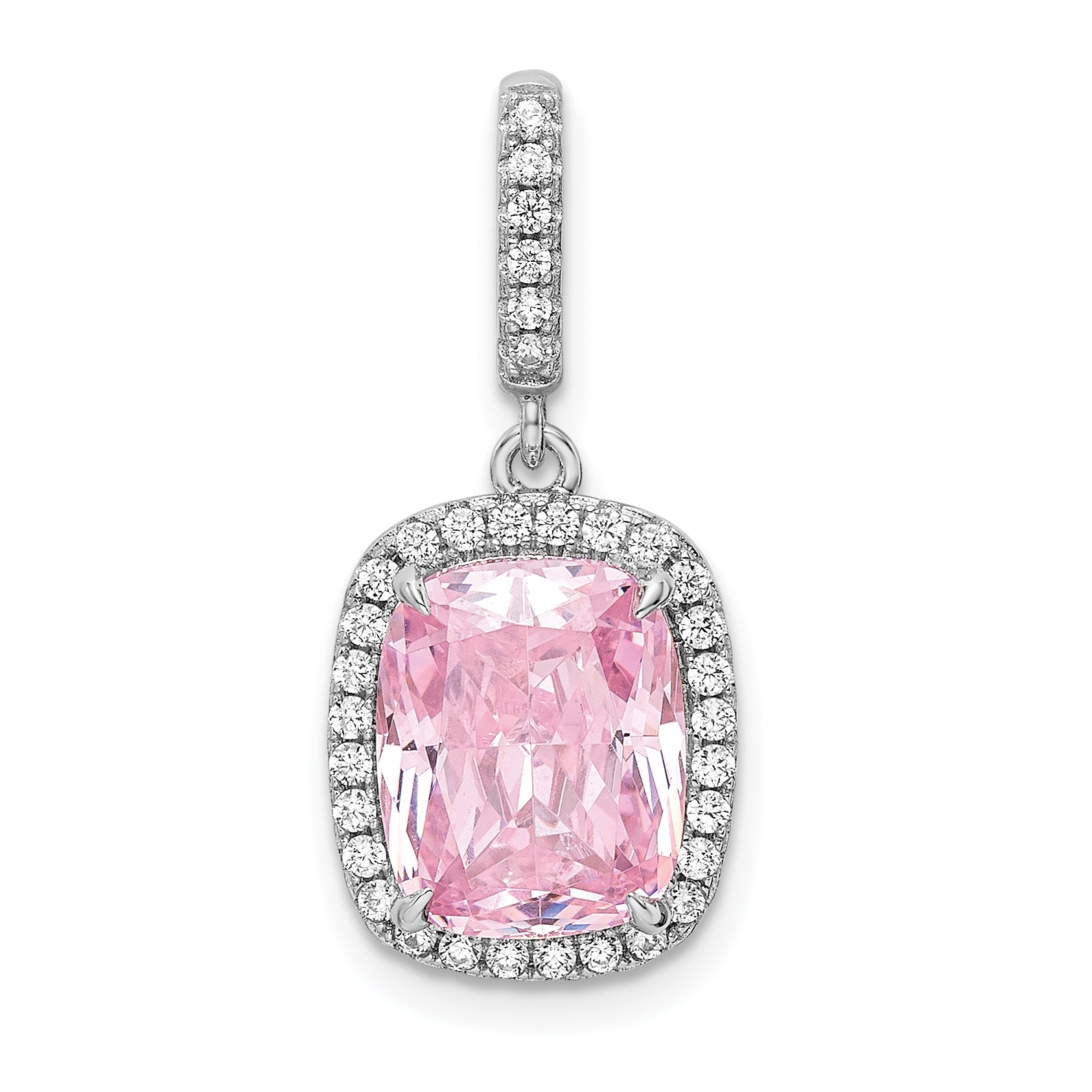 Sterling Silver Rhodium-plated Pink & White CZ Pendant Main image