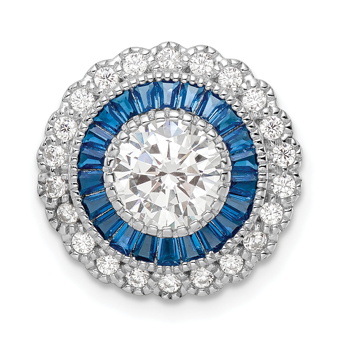 Sterling Silver Rhodium-plated Polished Blue & White CZ Round Chain Slide Main image