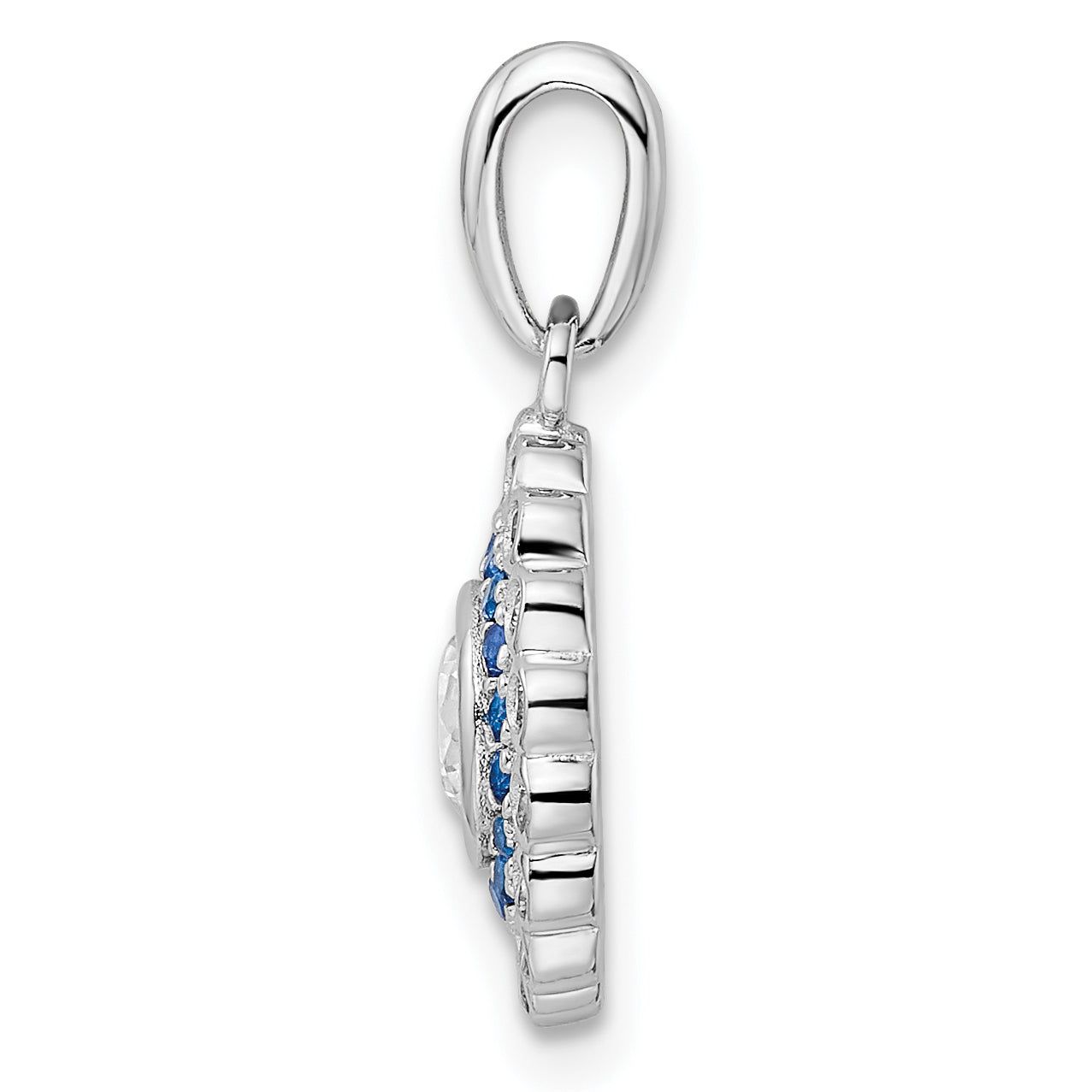 Sterling Silver Rhodium-plated Polished Blue & White CZ Pendant Secondary image