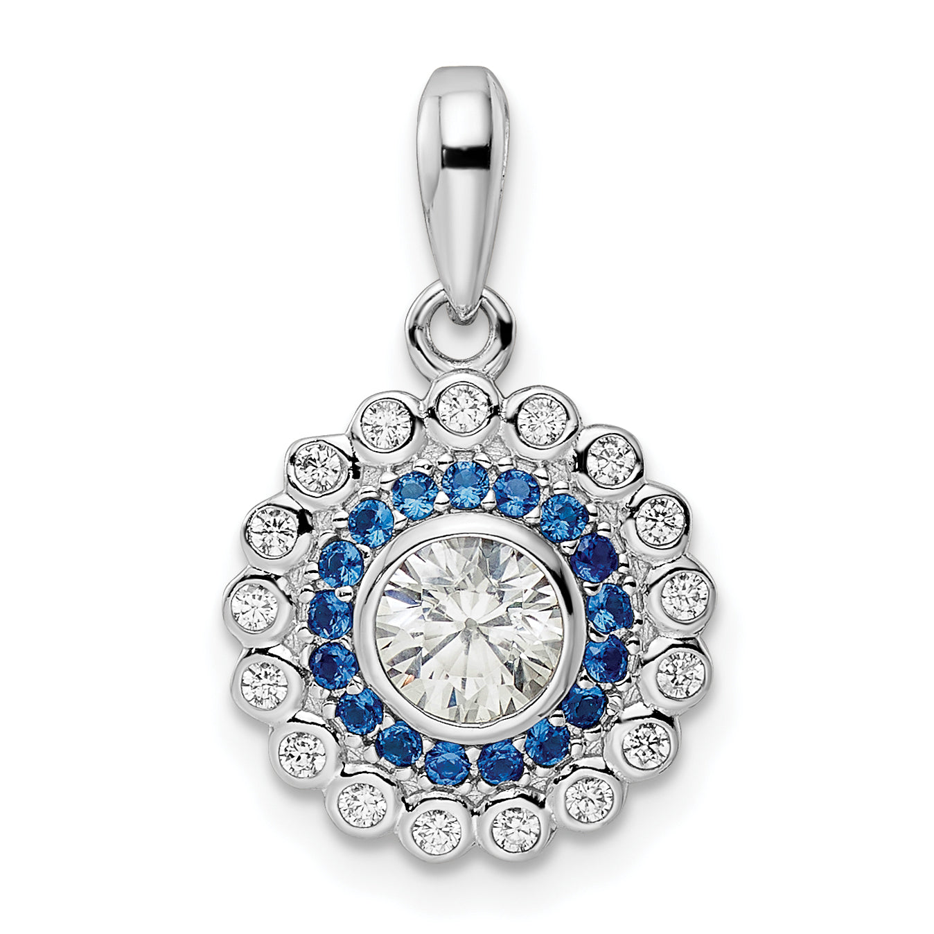 Sterling Silver Rhodium-plated Polished Blue & White CZ Pendant Main image