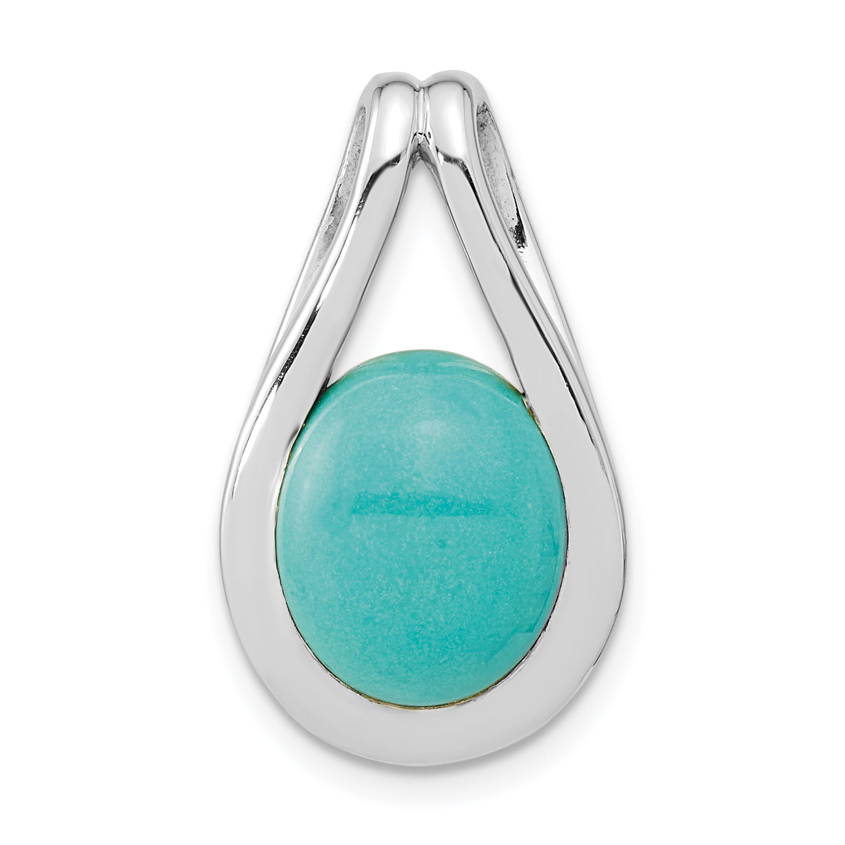 Sterling Silver Rh-plated Polished Chinese Turquoise Oval Pendant Main image