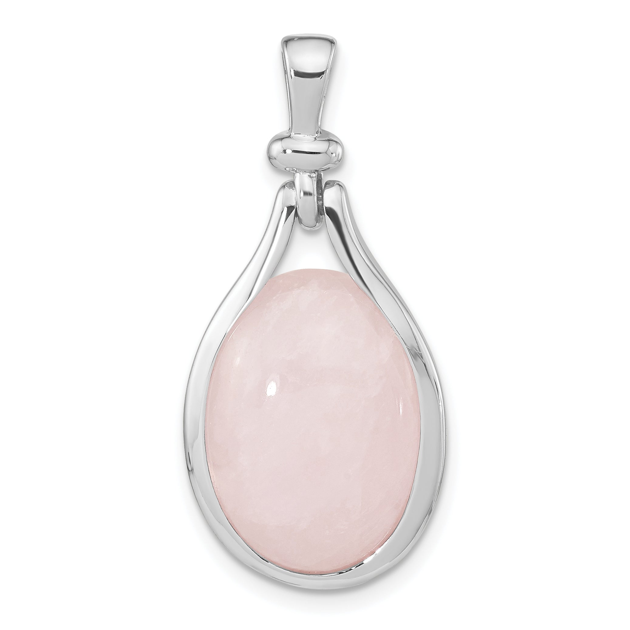 Sterling Silver RH-plated Rose Quartz Oval Pendant Main image