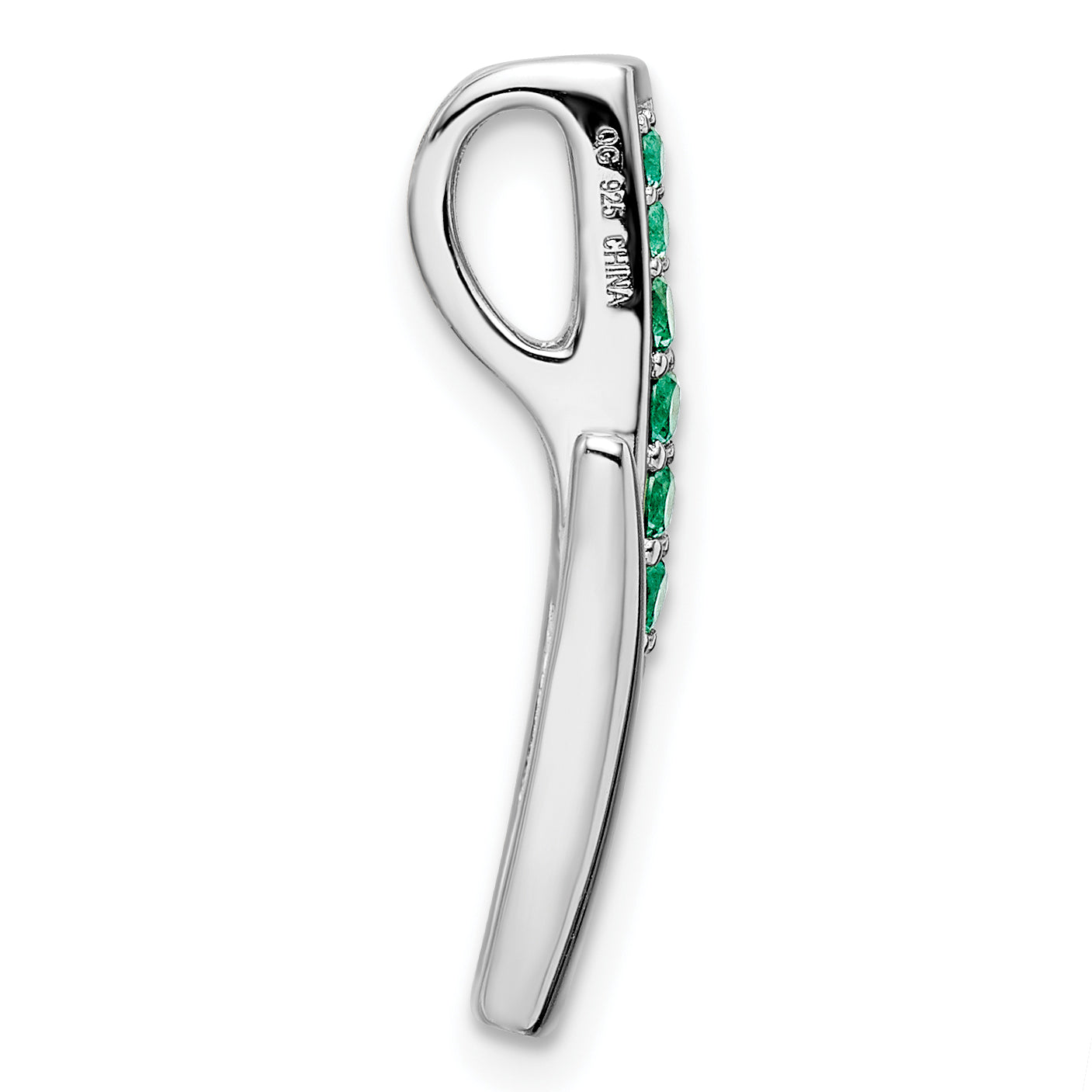 Sterling Silver Rhodium-plated Green & White CZ Slide Secondary image
