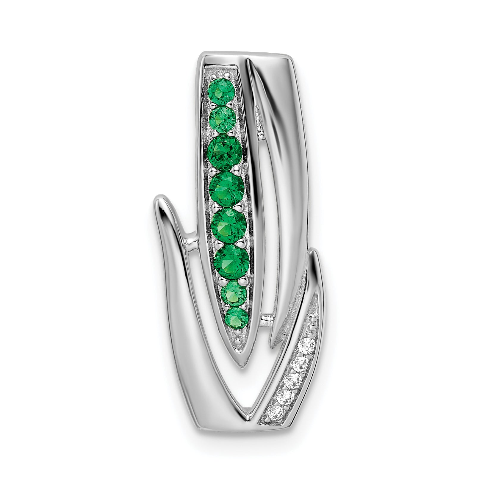 Sterling Silver Rhodium-plated Green & White CZ Slide Main image