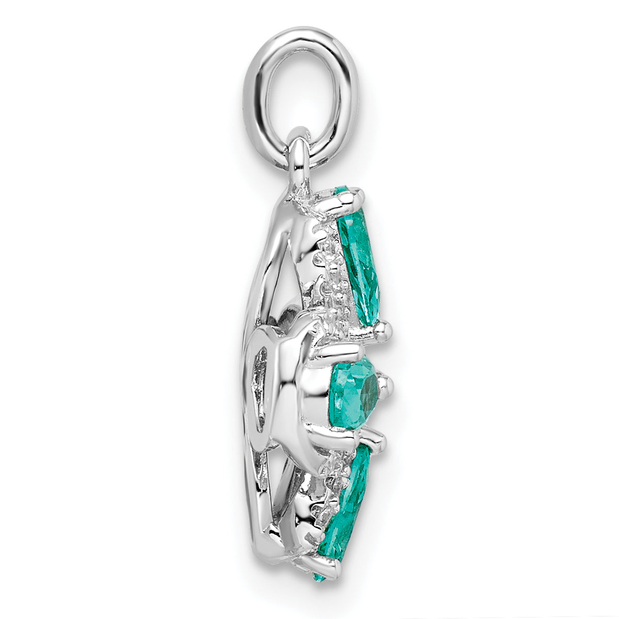 Sterling Silver Rhodium plated Teal & White CZ Pendant Secondary image