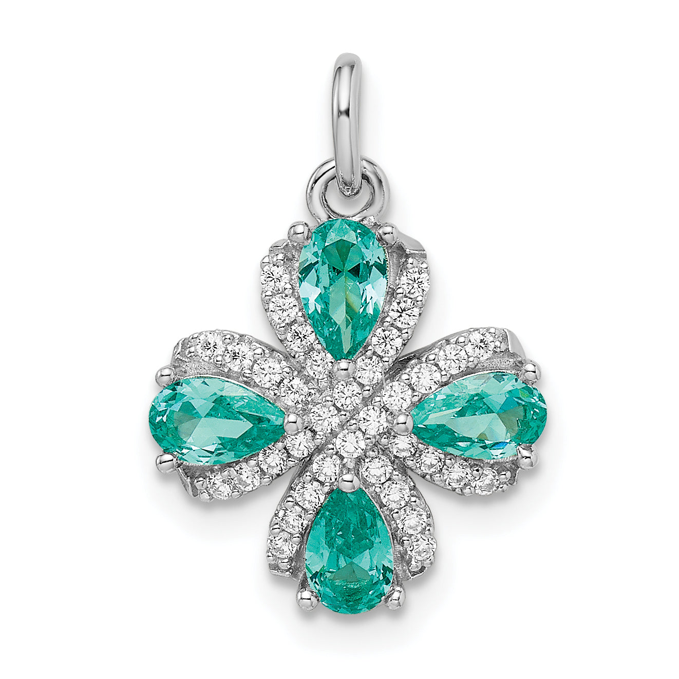 Sterling Silver Rhodium plated Teal & White CZ Pendant Main image