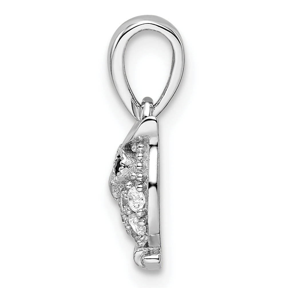 Sterling Silver Rhodium-plated Polished Black and White CZ Owl Pendant