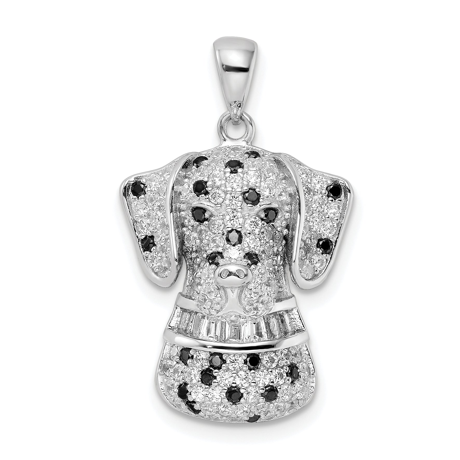 Sterling Silver Rhodium-plated Polished CZ Dalmatian Pendant Main image