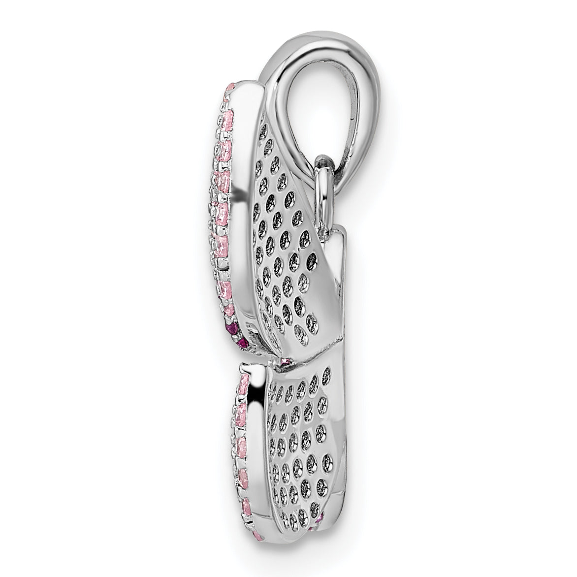 Sterling Silver Rhodium-plated Polished Pink CZ Butterfly Pendant Secondary image
