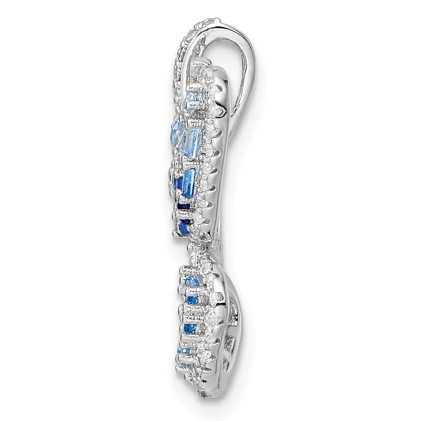 Sterling Silver Rhodium-plated Polished Blue & White CZ Butterfly Pendant Secondary image