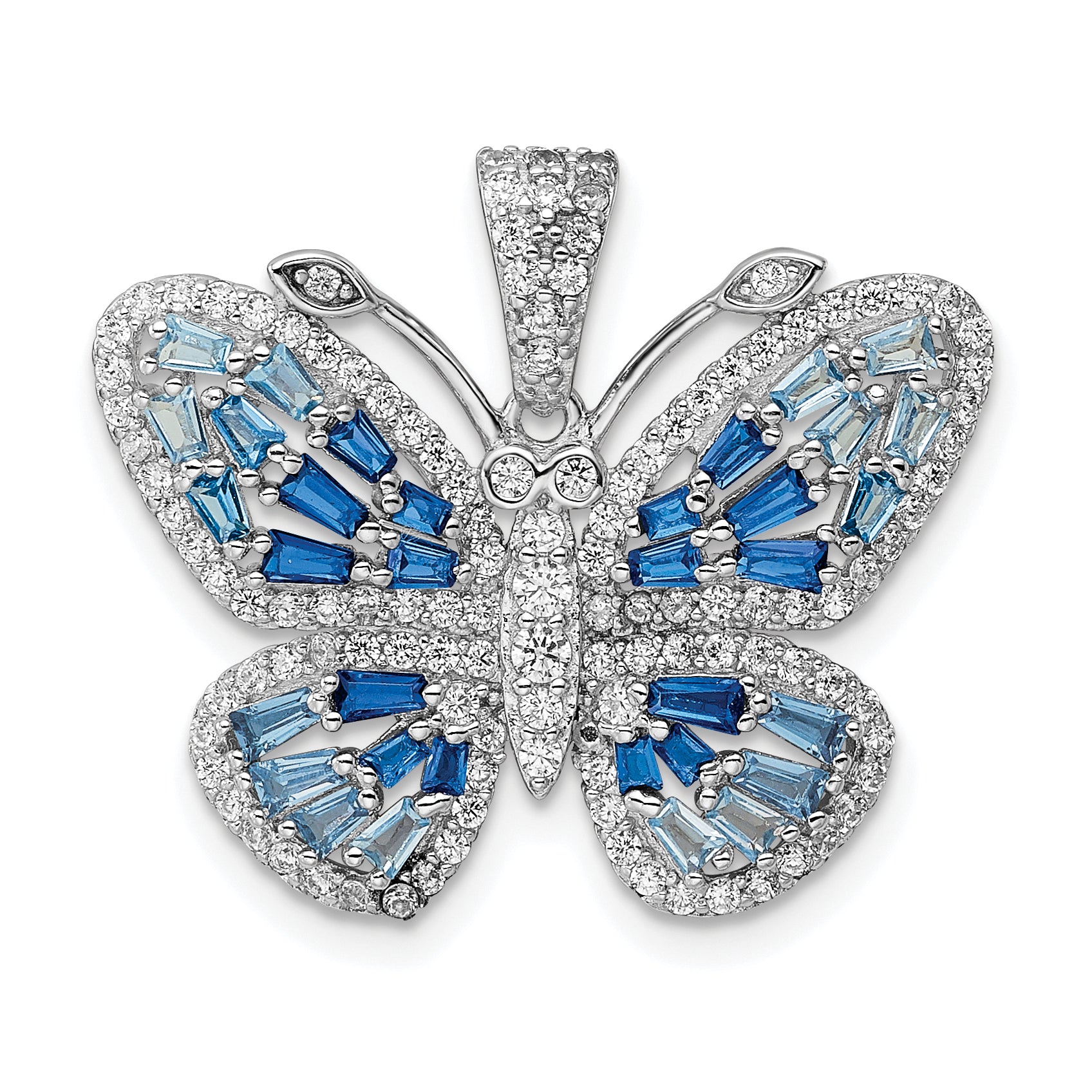 Sterling Silver Rhodium-plated Polished Blue & White CZ Butterfly Pendant Main image