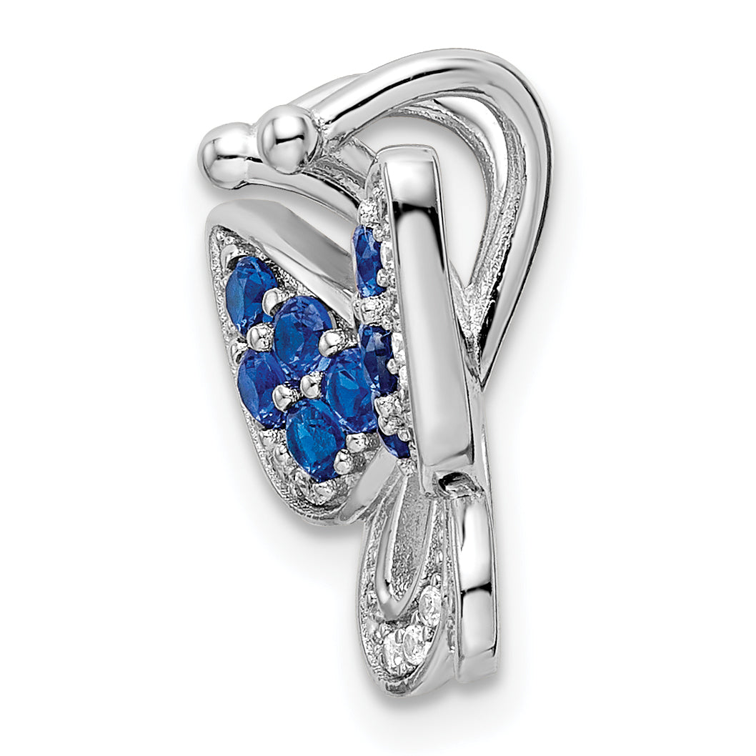 Sterling Silver Rhodium-plated Blue & White CZ Butterfly Slide Secondary image