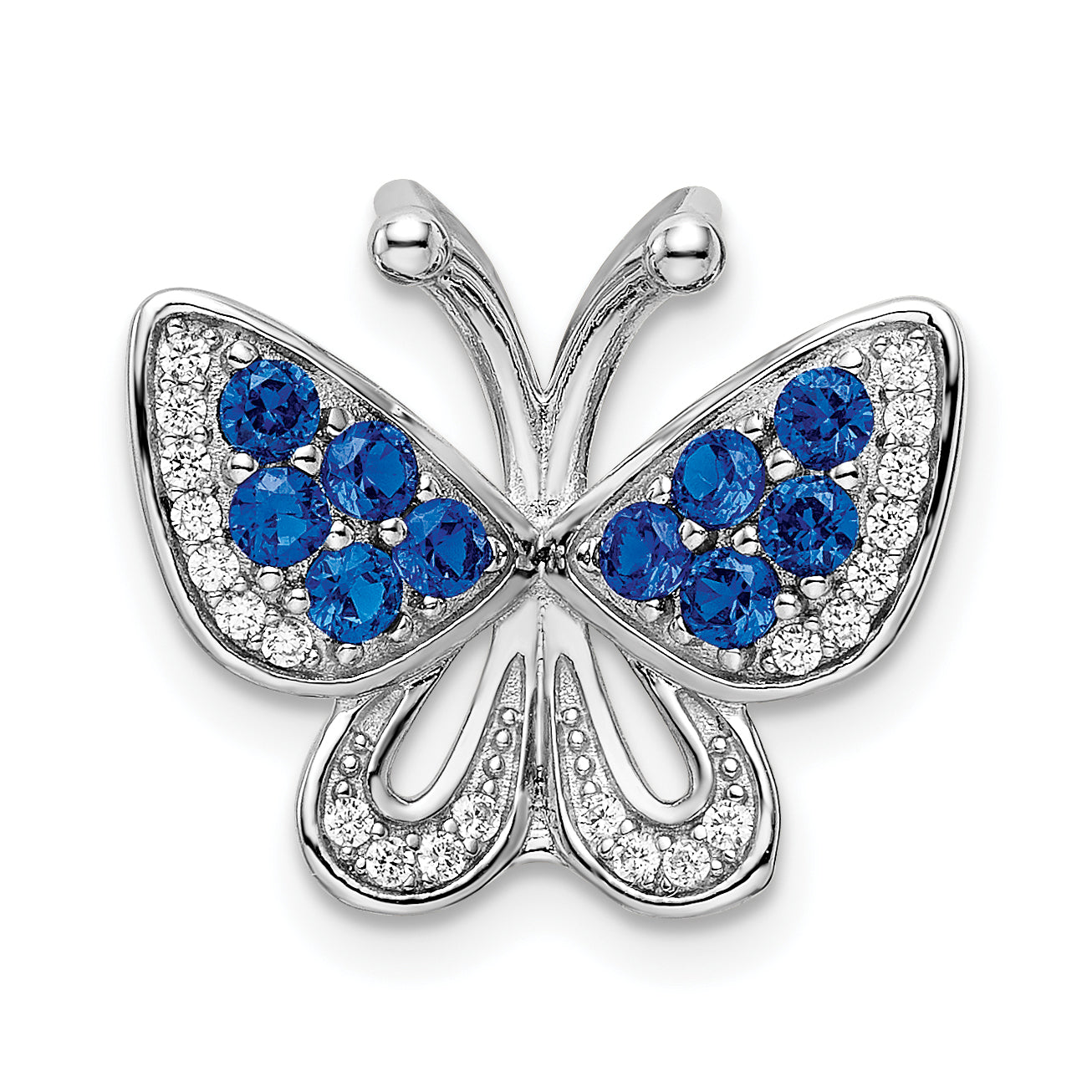 Sterling Silver Rhodium-plated Blue & White CZ Butterfly Slide Main image