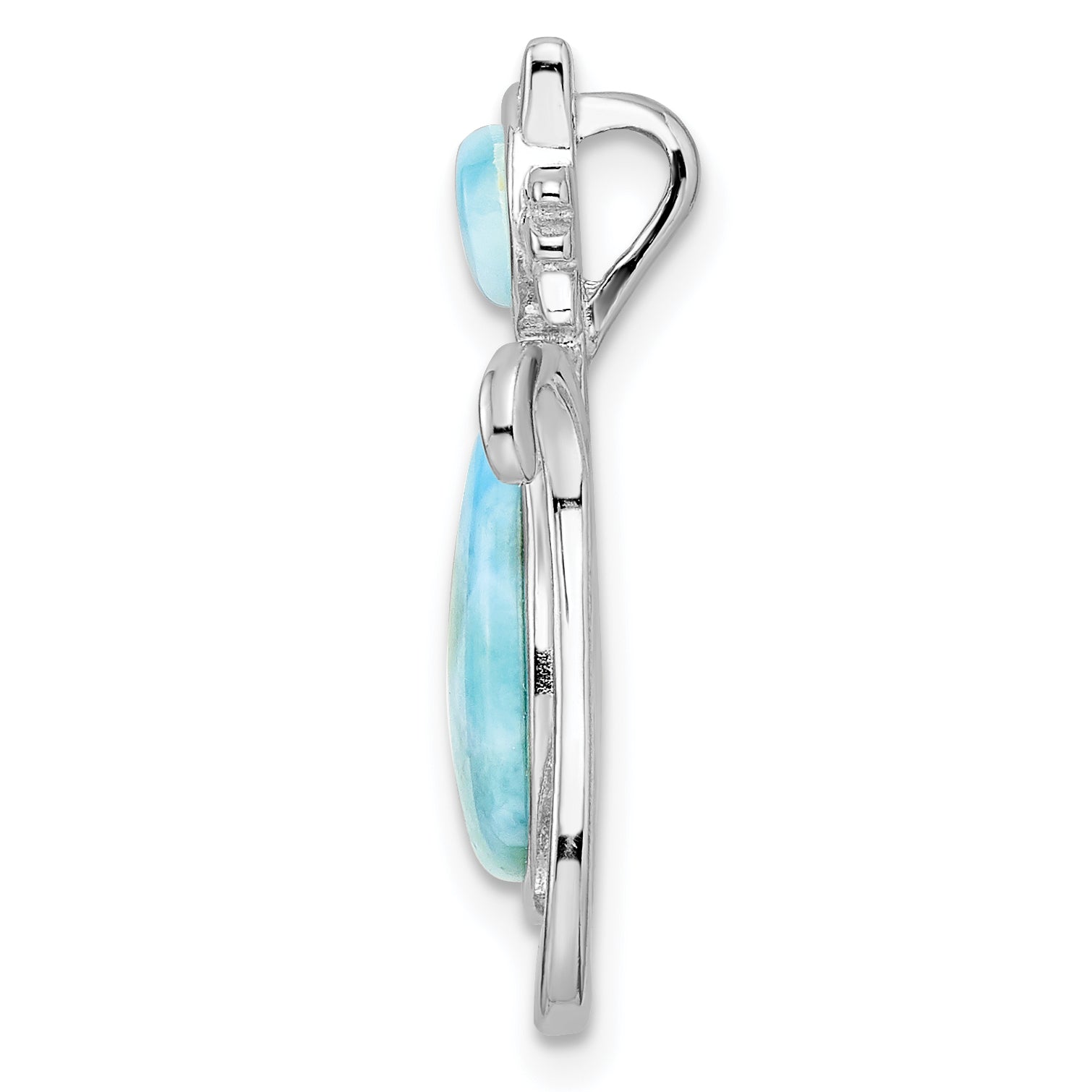 Sterling Silver Rhodium-plated Polished Larimar Cat Chain Slide Secondary image