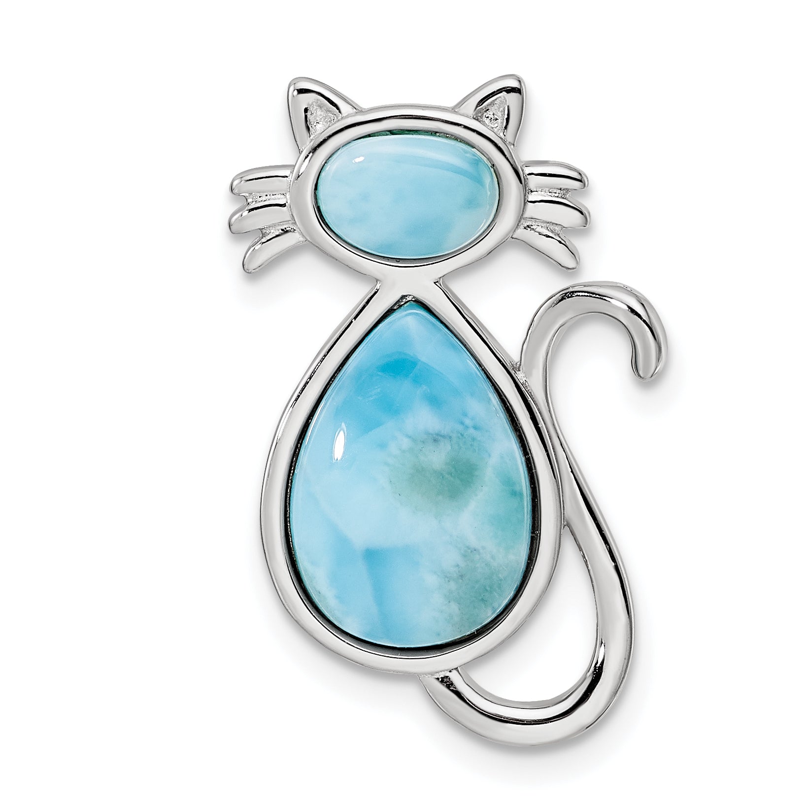 Sterling Silver Rhodium-plated Polished Larimar Cat Chain Slide Main image