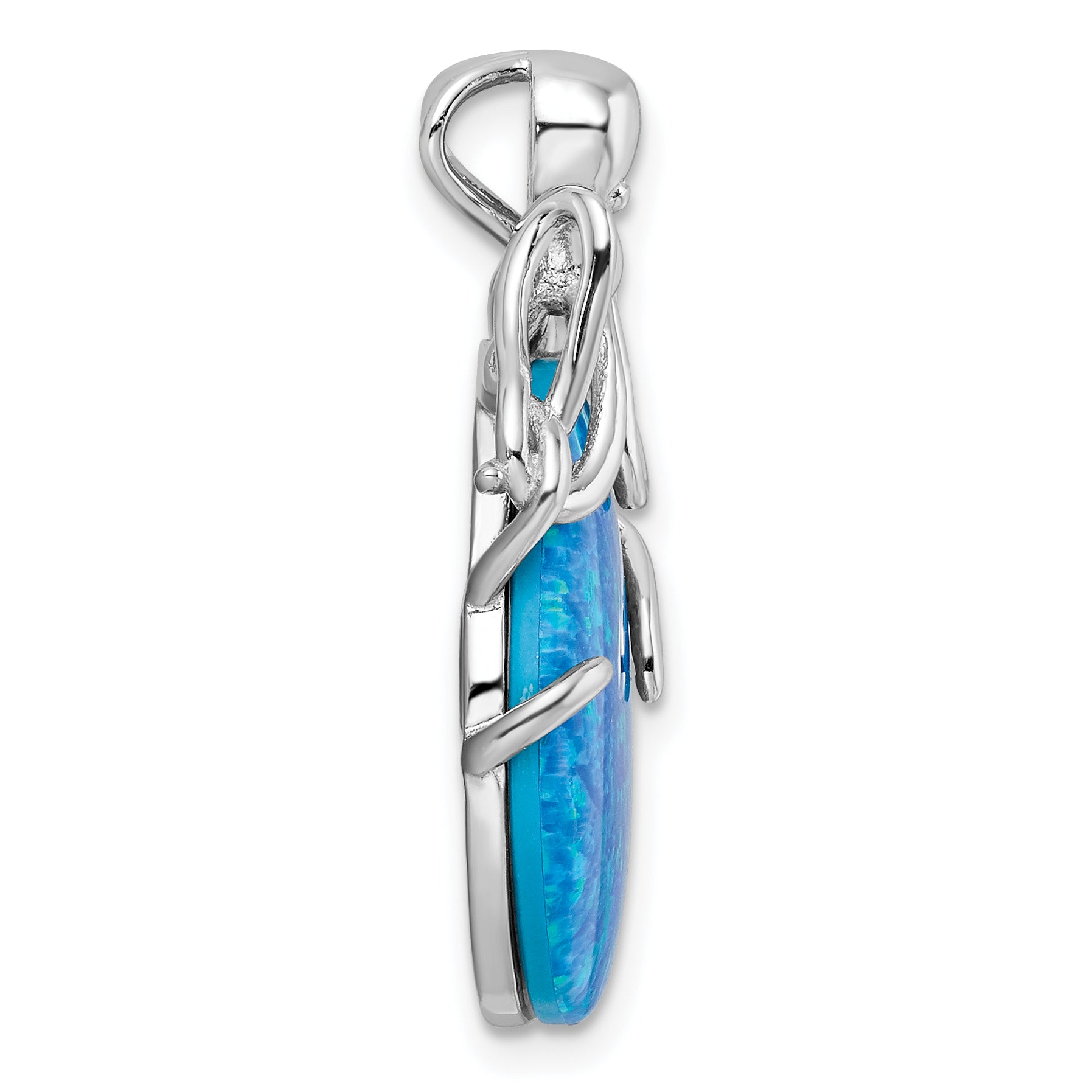 Sterling Silver Rhodium-plated Polished Blue Created Opal Octopus Chain Slide Secondary image