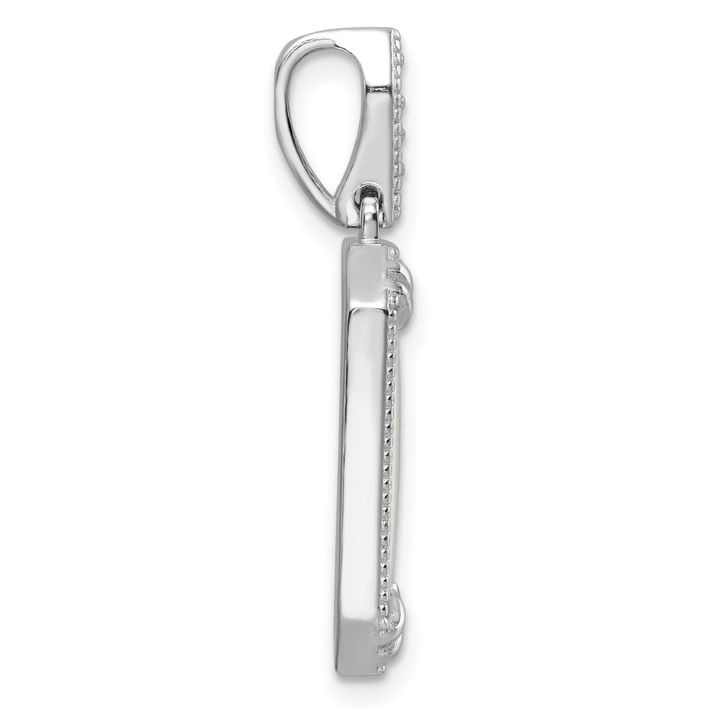 Sterling Silver RH-plated White Created Opal & CZ Beaded Border Pendant