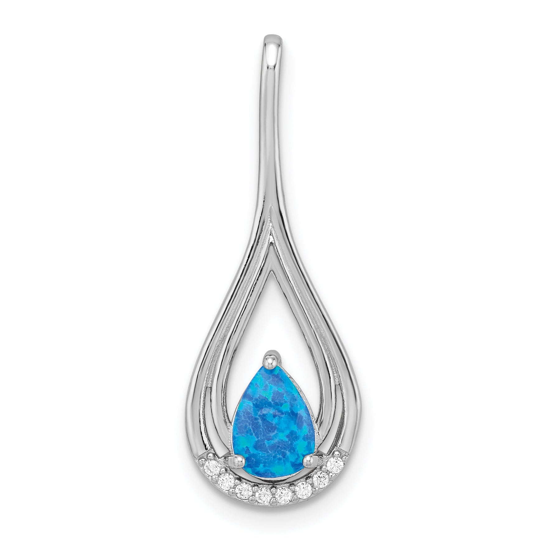 Sterling Silver Rhodium-plated Polished Blue Created Opal & CZ Pendant Main image