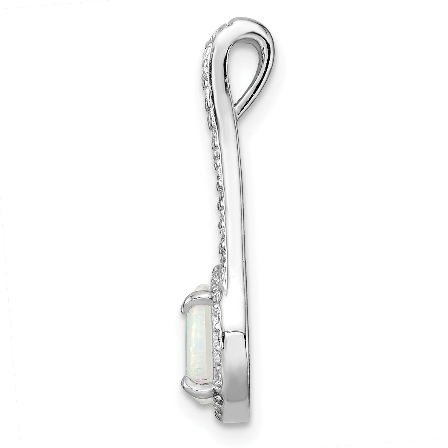 Sterling Silver Rhodium-plated Polished White Opal & CZ Halo Pendant Secondary image