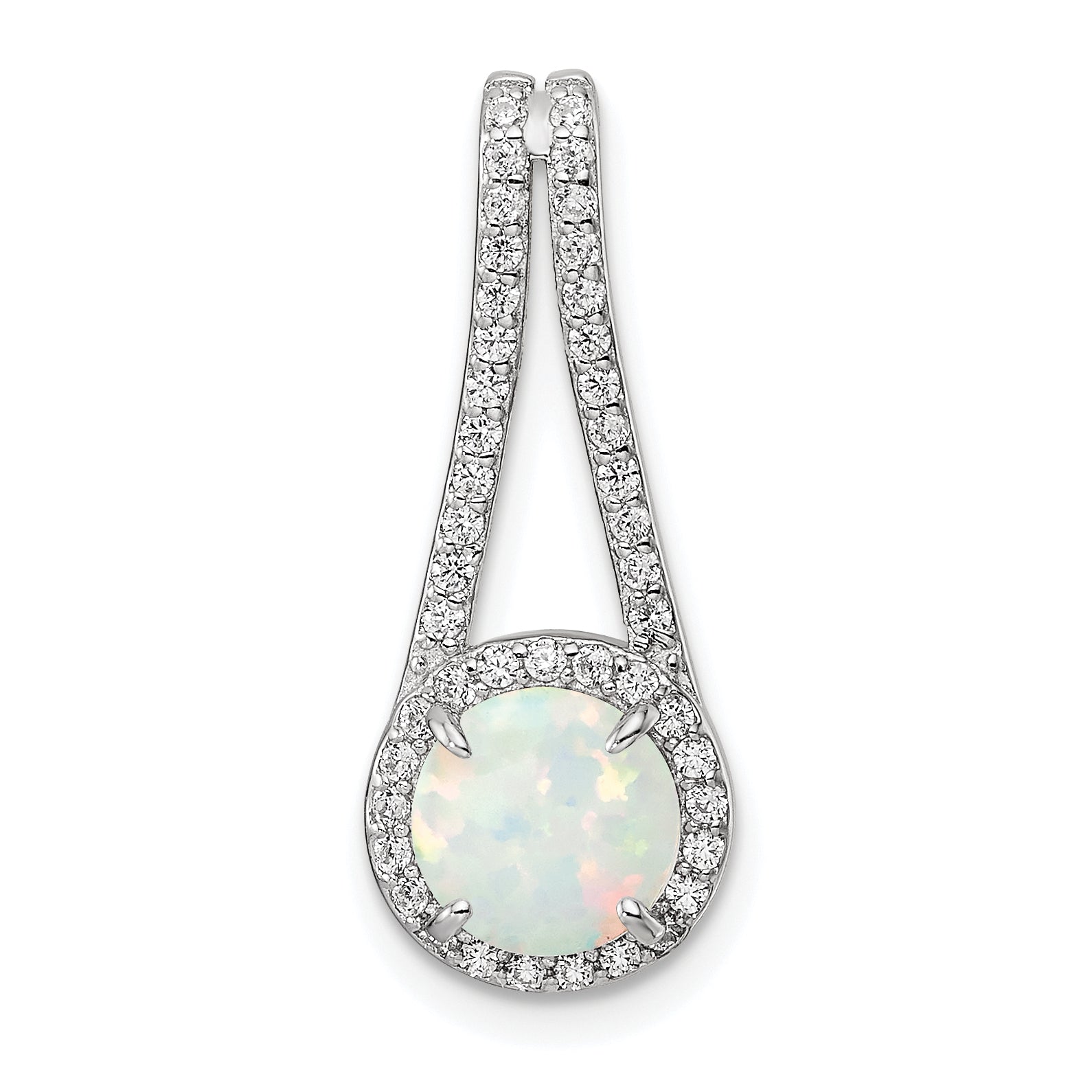 Sterling Silver Rhodium-plated Polished White Opal & CZ Halo Pendant Main image