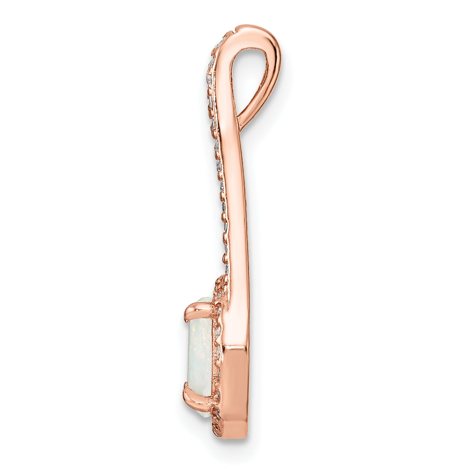 Sterling Silver Rose-tone White Created Opal & CZ Halo Pendant Secondary image