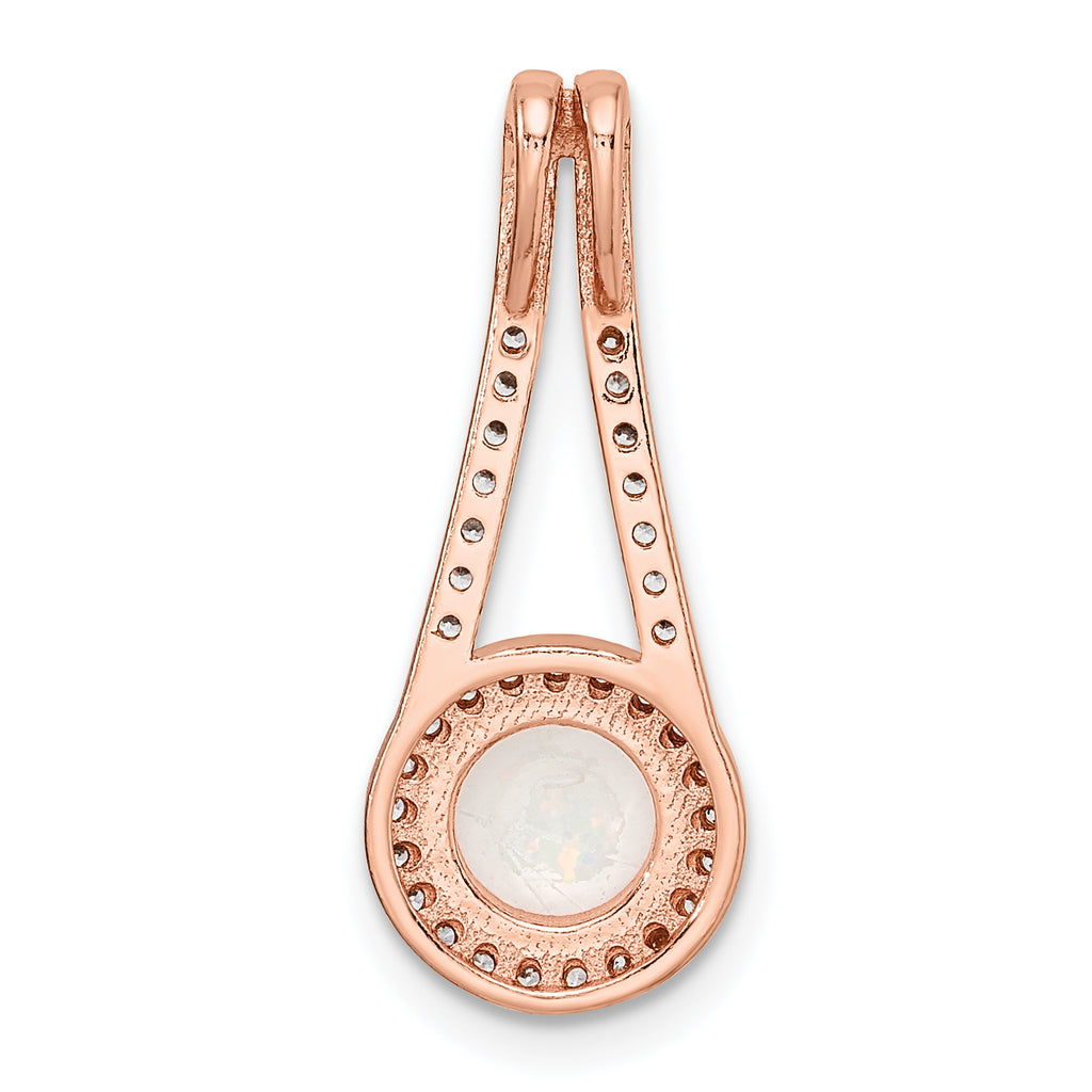 Sterling Silver Rose-tone White Created Opal & CZ Halo Pendant