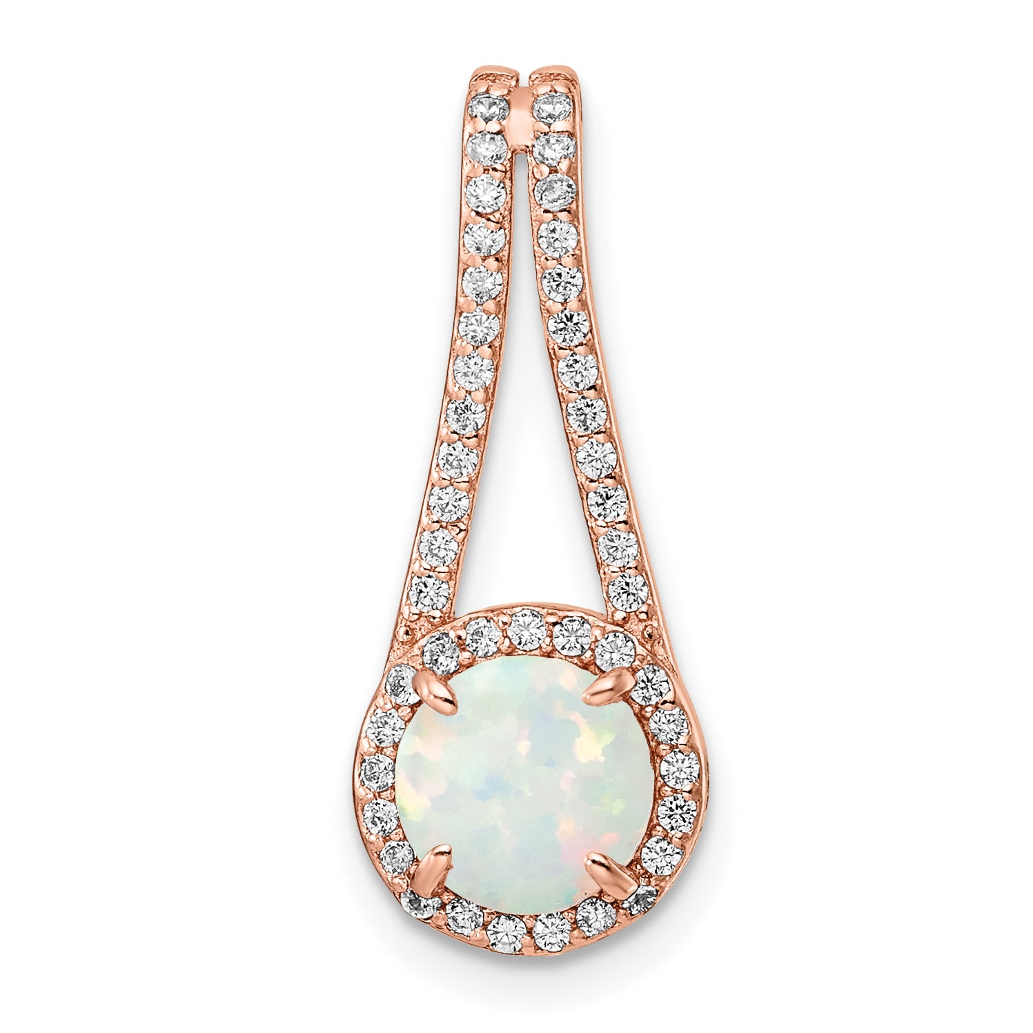 Sterling Silver Rose-tone White Created Opal & CZ Halo Pendant Main image