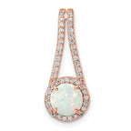 Sterling Silver Rose-tone White Created Opal & CZ Halo Pendant