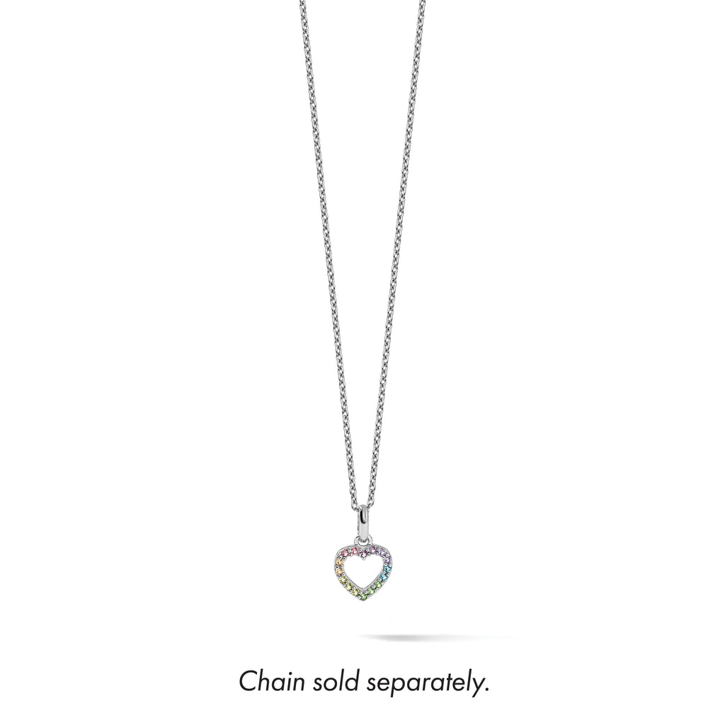 Sterling Silver Rhodium-plated Rainbow Nano Crystal Open Heart Petite Pendant