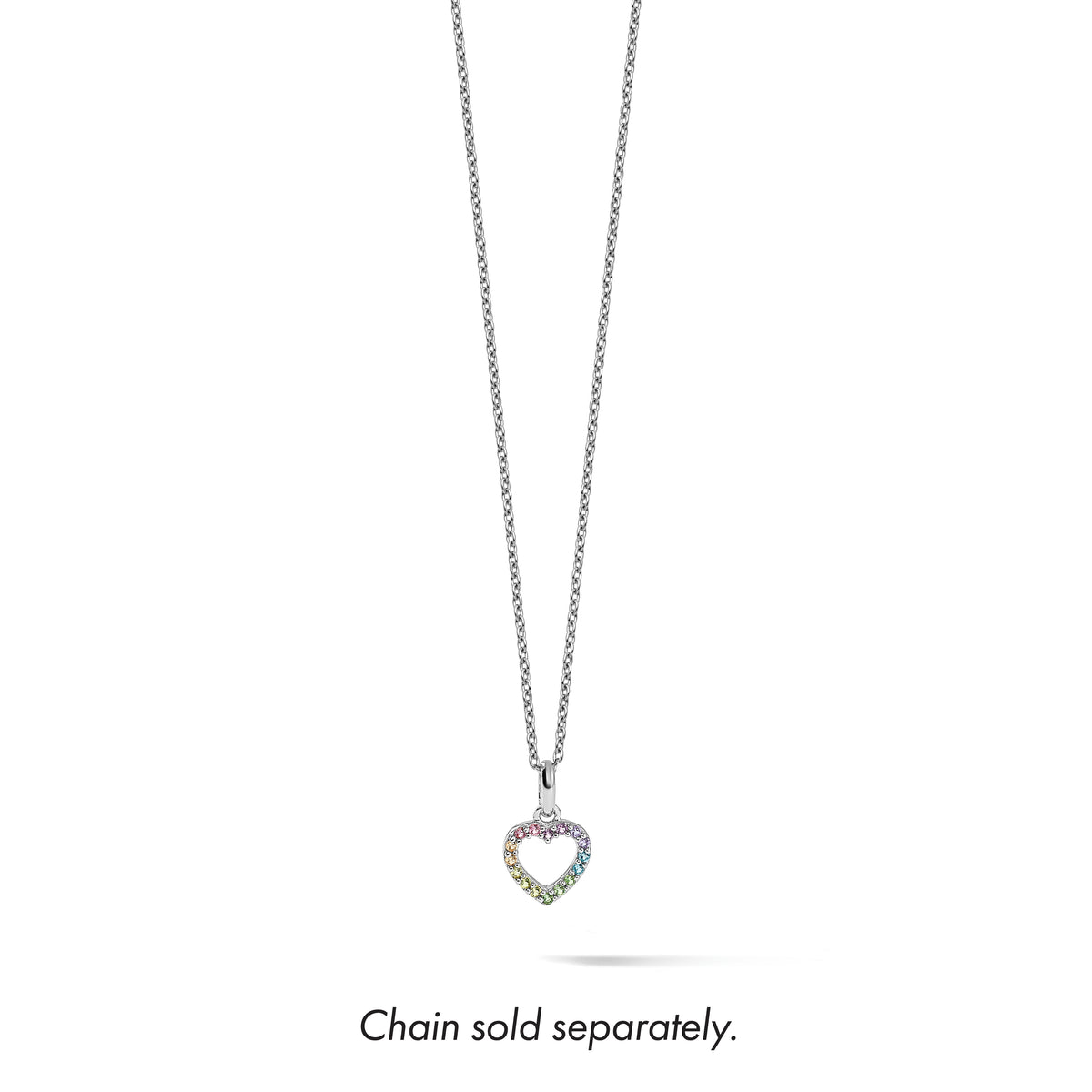 Sterling Silver Rhodium-plated Rainbow Nano Crystal Open Heart Petite Pendant