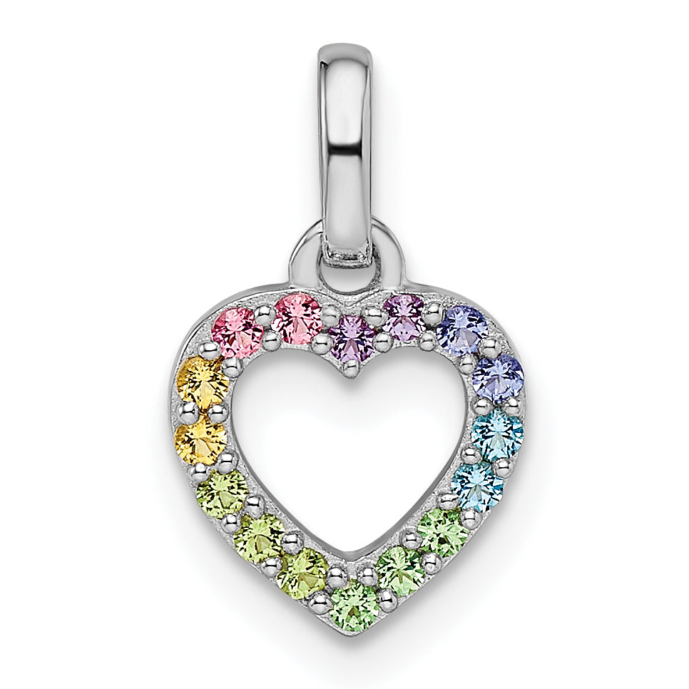 Sterling Silver Rhodium-plated Rainbow Nano Crystal Open Heart Pendant Main image