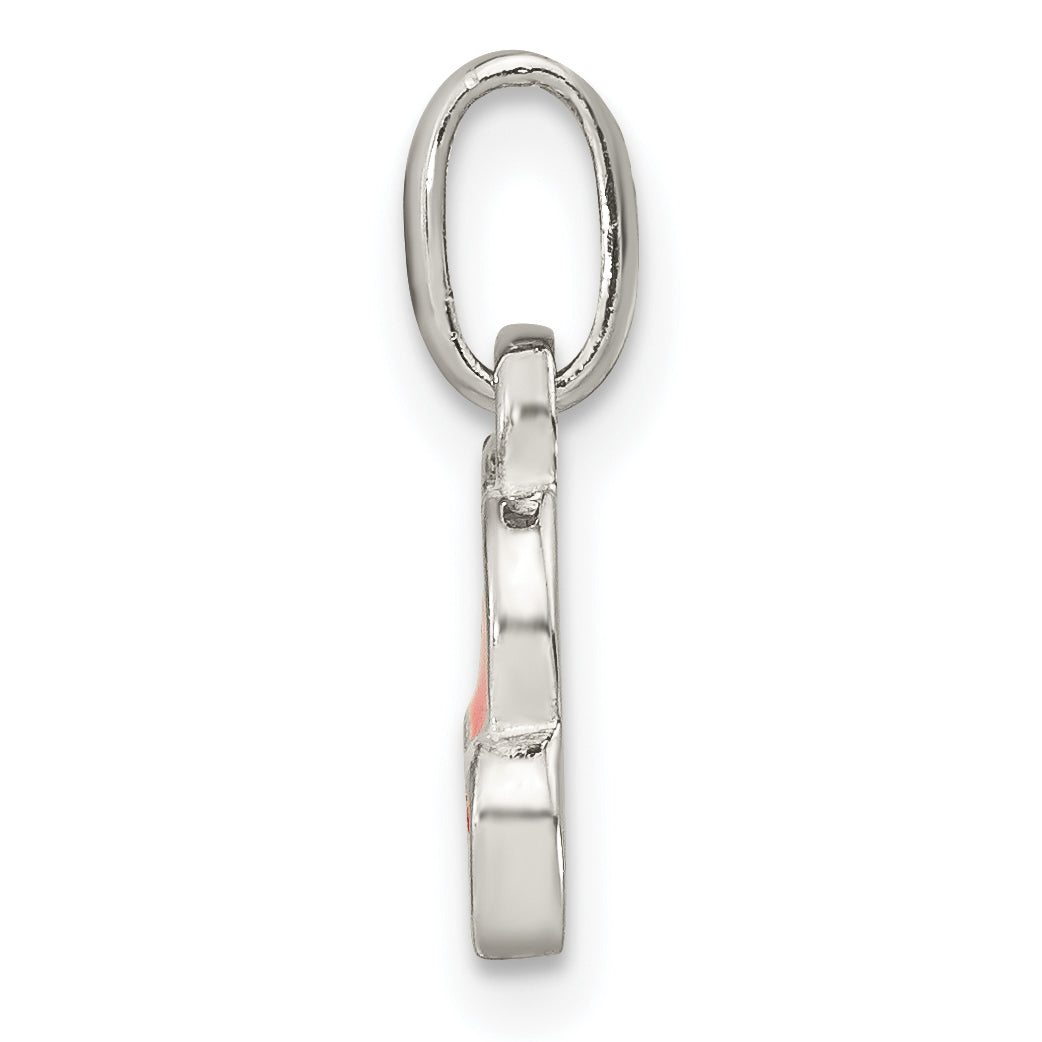 Sterling Silver Rhodium-plated Pink Enamel Double Heart Pendant Secondary image