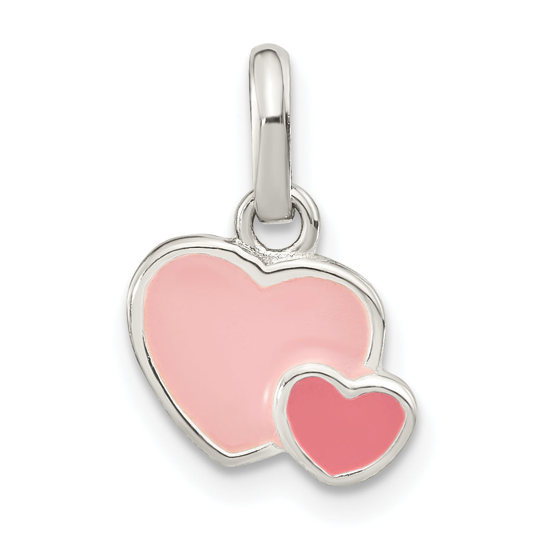 Sterling Silver Rhodium-plated Pink Enamel Double Heart Pendant Main image