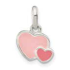 Sterling Silver Rhodium-plated Pink Enamel Double Heart Pendant