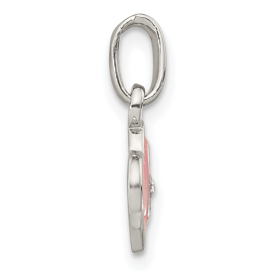 Sterling Silver Rhodium-plated Pink Enamel CZ Double Heart Pendant Secondary image