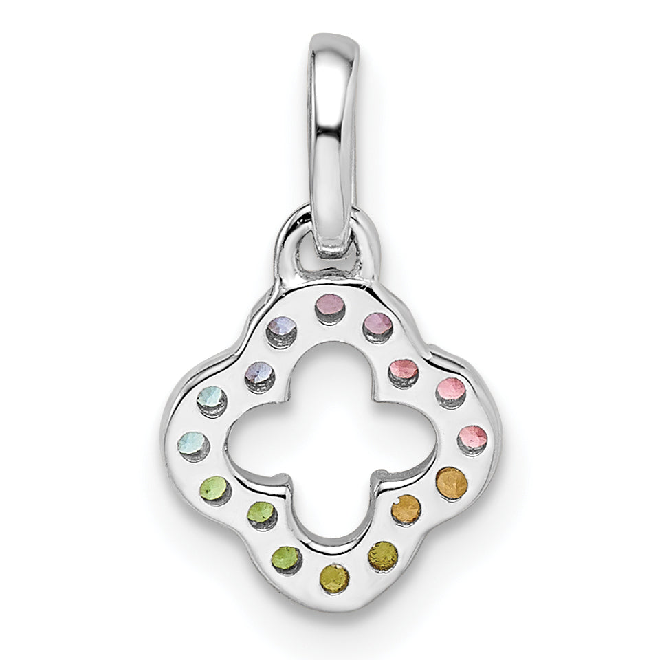 Sterling Silver Rhodium-plated Rainbow Nano Crystal Clover Pendant