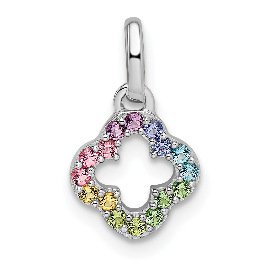 Sterling Silver Rhodium-plated Rainbow Nano Crystal Clover Pendant Main image