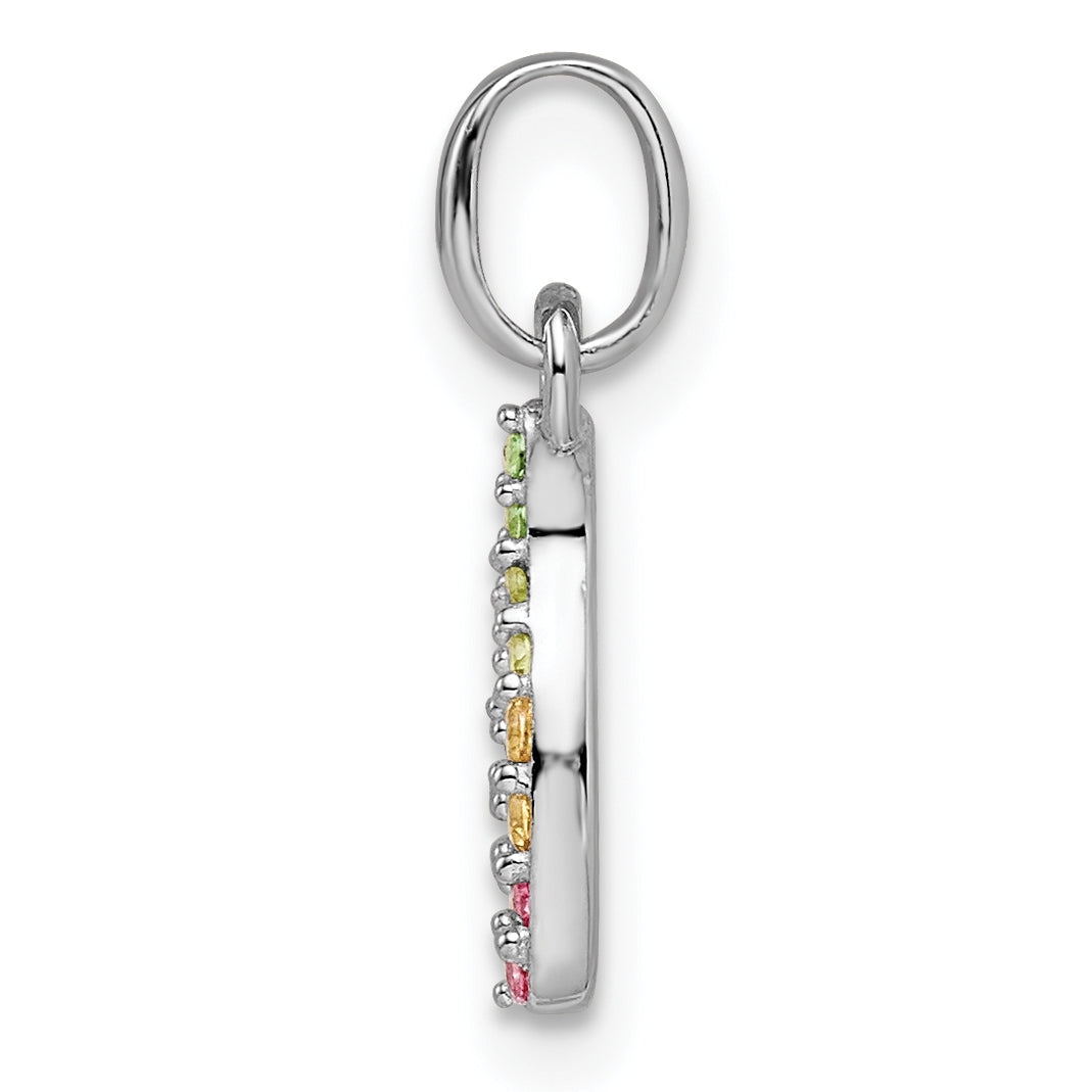 Sterling Silver Rhodium-plated Rainbow Nano Crystal Wishbone Pendant Secondary image