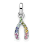 Sterling Silver Rhodium-plated Rainbow Nano Crystal Wishbone Pendant