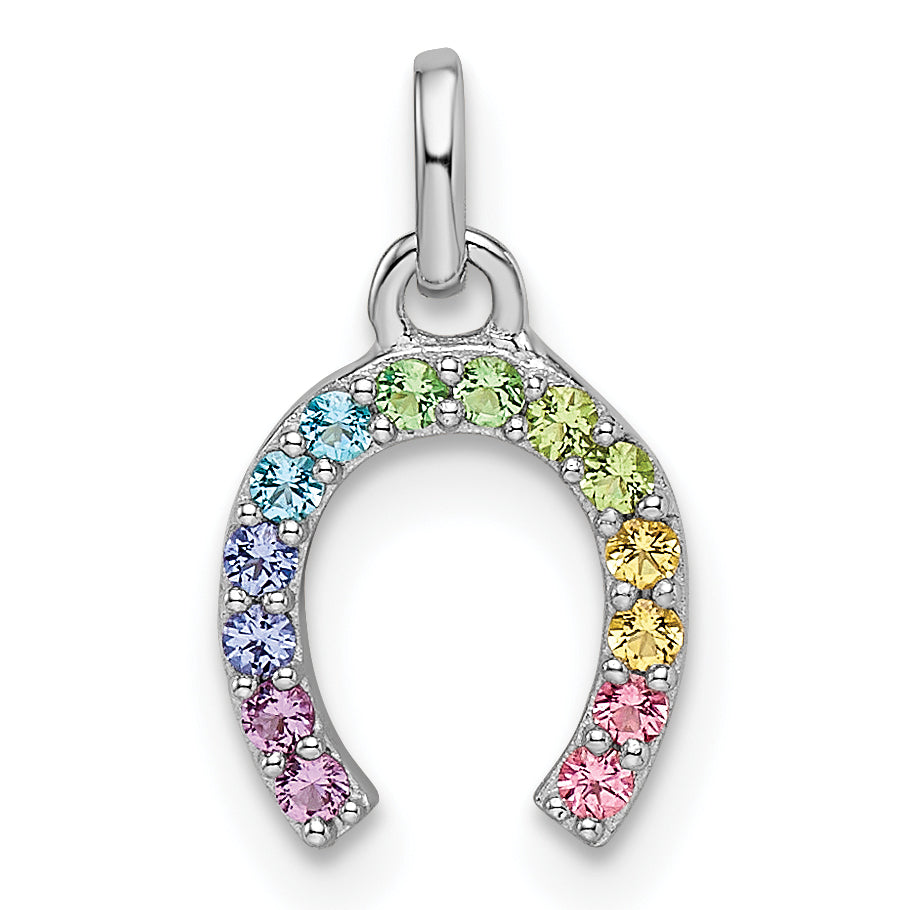 Sterling Silver Rhodium-plated Rainbow Nano Crystal Horseshoe Pendant Main image