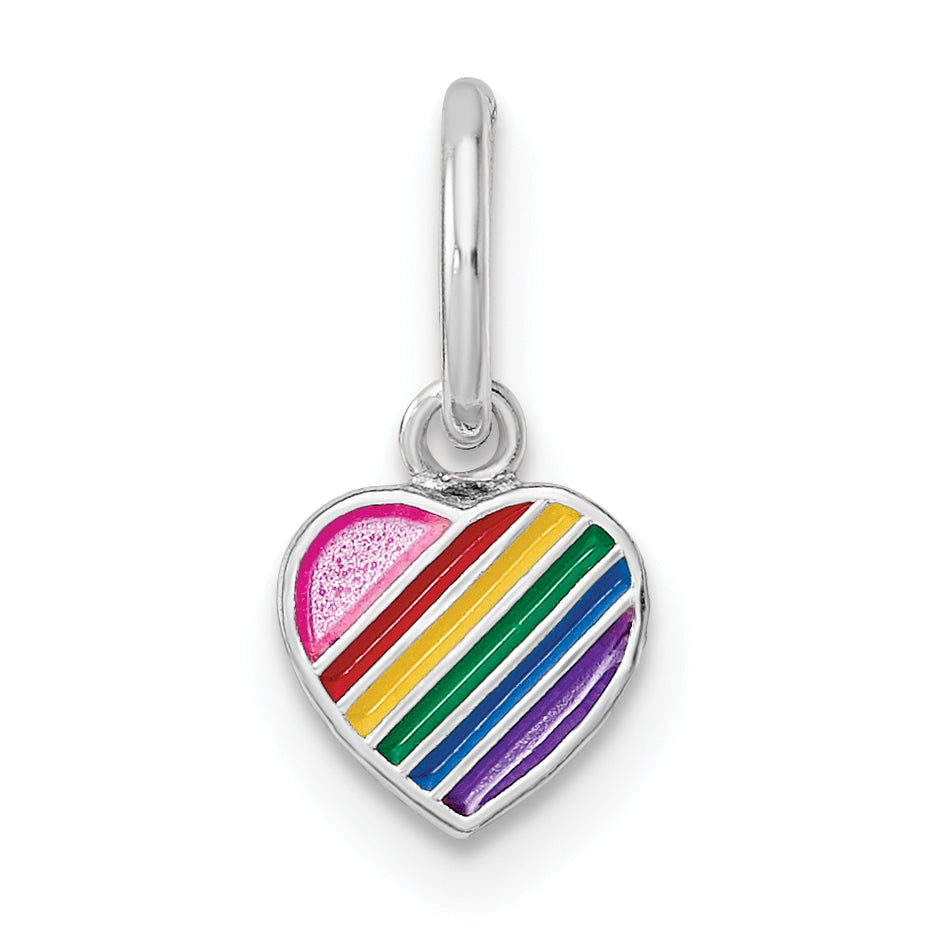 Sterling Silver RH-pltd Polished Rainbow Enamel Heart Children's Pendant Main image